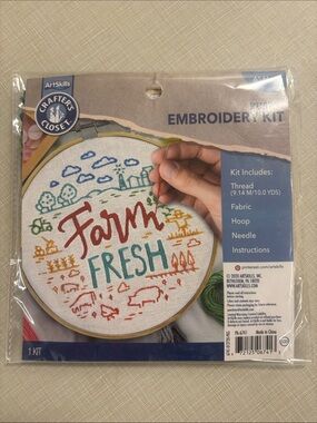 "Farm Fresh" Embroidery Kit - Red & Teal